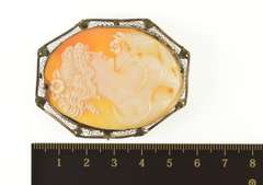 14K Yellow Gold Art Deco Ornate Carved Lady Cameo Filigree Pendant/Pin