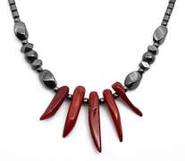Unusual Hemetite and Oxblood Coral Necklace