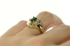 10K Yellow Gold Natural Emerald Diamond Accent Bypass Ring