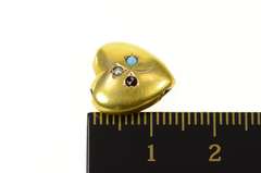 10K Yellow Gold Victorian Seed Pearl Garnet Heart Slide Charm/Pendant