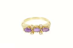14K Yellow Gold Marquise Amethyst Diamond Accent Ornate Ring
