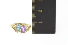 14K Yellow Gold Amethyst Blue Topaz Diamond Accent Bypass Ring