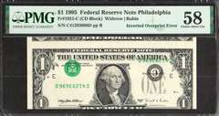 $1 1981 Cutting Error showing tip of sheet
