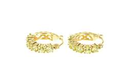 14K Yellow Gold Round Peridot Inset Ornate Scroll Hoop Earrings