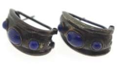 Sterling Silver Lapis Half A Moon Hoop Earrings
