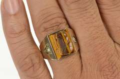 14K Yellow Gold Men's Tiger's Eye Diamond Accent Statement Ring