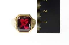 10K Yellow Gold Emerald Cut Syn. Ruby Men's Retro Statement Ring