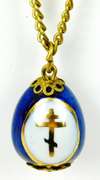 Enameled Porcelain Egg Necklace - Rose & Cross