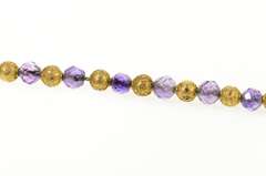 14K Yellow Gold Ornate Victorian Etched Beaded Amethyst Necklace