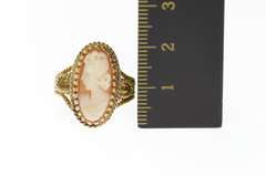 10K Yellow Gold Retro Ornate Carved Shell Cameo Rope Ring