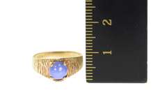 10K Yellow Gold Textured Retro Syn. Blue Star Sapphire Ring