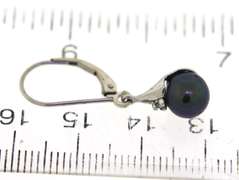 Fancy 14kt WG Black Pearl and Diamond Dangle Earrings