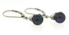 Fancy 14kt WG Black Pearl and Diamond Dangle Earrings