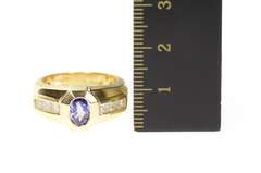 14K Yellow Gold 1.10 Ctw Tanzanite Princess Diamond Statement Ring