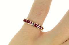 14K Yellow Gold 0.50 Ctw Princess Diamond Ruby Wedding Ring