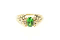 14K Yellow Gold Green Tourmaline Diamond Cluster Accent Ring