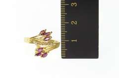 14K Yellow Gold Ruby Marquise Cluster Diamond Accent Bypass Ring