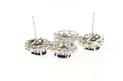 14K White Gold 5.74 Ctw Natural Sapphire Diamond Halo Dangle Earrings