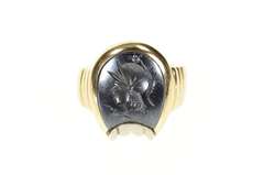 10K Yellow Gold 1960's Carved Horseshoe Hematite Men's Ring