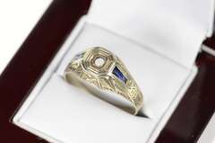 14K White Gold Art Deco 2.5mm Sapphire Accent Setting Ring