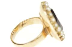 18K Yellow Gold Victorian Oval Smoky Quartz Pearl Halo Cocktail Ring