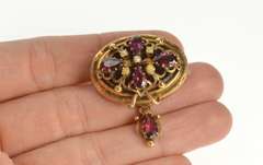 14K Yellow Gold Victorian Seed Pearl Tourmaline Statement Pin/Brooch