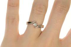 14K White Gold Round Flower Diamond Cluster Bypass Ring