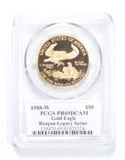 PR69 DCAM 1988-W $50 American Gold Eagle 1 Oz Fine Gold Reagan - PCGS