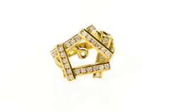 18K Yellow Gold 0.52 Ctw Retro Geometric Frame Statement Ring