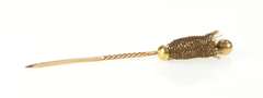 10K Yellow Gold Victorian Ornate Woven Hair Mourning Stick Pin