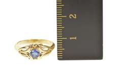 10K Yellow Gold Oval Blue Topaz Solitaire Ornate Celtic Knot Ring