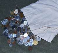 Huge Cloth Bag with 25+ Pounds of Foreign World Coins