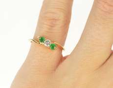 14K Yellow Gold Diamond Emerald Accent Bypass Engagement Ring