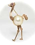 Amusing 14K Ostrich Brooch with Pearl