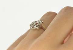 14K White Gold Retro Diamond Inset Wavy Heart Statement Ring