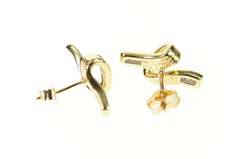 14K Yellow Gold Wavy Twist Baguette Diamond Loop Stud Earrings