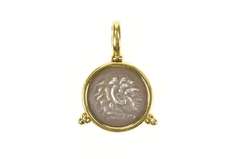 18K Yellow Gold Designer Ancient Roman Coin Statement Pendant