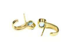 14K Yellow Gold Oval Blue Topaz Cabochon Statement Earrings