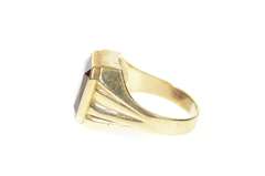 10K Yellow Gold Emerald Cut Syn. Ruby Men's Retro Statement Ring