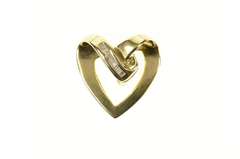 14K Yellow Gold Wavy Curvy Baguette Diamond Heart Love Pendant