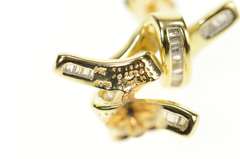14K Yellow Gold Wavy Twist Baguette Diamond Loop Stud Earrings