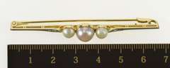 14K Yellow Gold Pearl Diamond Accent Ornate Retro Bar Pin/Brooch