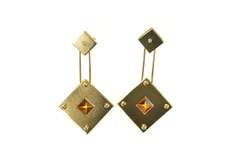 18K Yellow Gold M. Good Designer Citrine Square Dangle Earrings