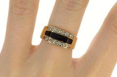 14K Yellow Gold 0.64 Ctw Diamond Black Onyx Squared Band Ring