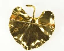 14K Yellow Gold Retro Huge Pearl Satin Finish Leaf Pin/Brooch