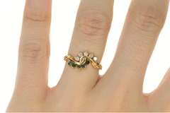 14K Yellow Gold Emerald Diamond Swirl Bypass Statement Ring