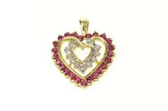 10K Yellow Gold Ruby Diamond Halo Heart Love Symbol Pendant