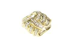 10K Yellow Gold Wavy Baguette Statement Diamond Encrusted Ring
