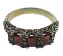 Sterling Silver Red Garnet Marcasite Ring