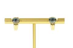 14K Yellow Gold Oval Blue Topaz Cabochon Statement Earrings